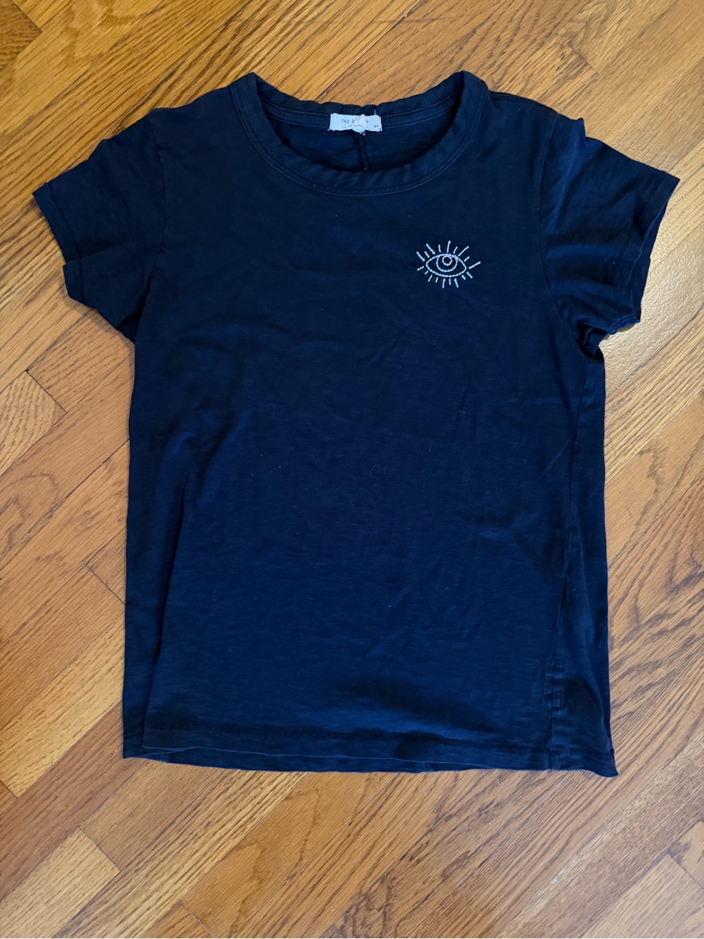 Rag & Bone Black Short Sleeve Tee With Eye Embroidery
